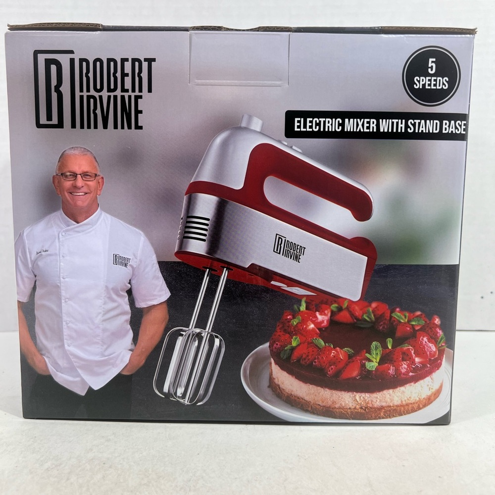 Robert Irvine 5 Speed Hand Held Electric Mixer with Stand Base Red!